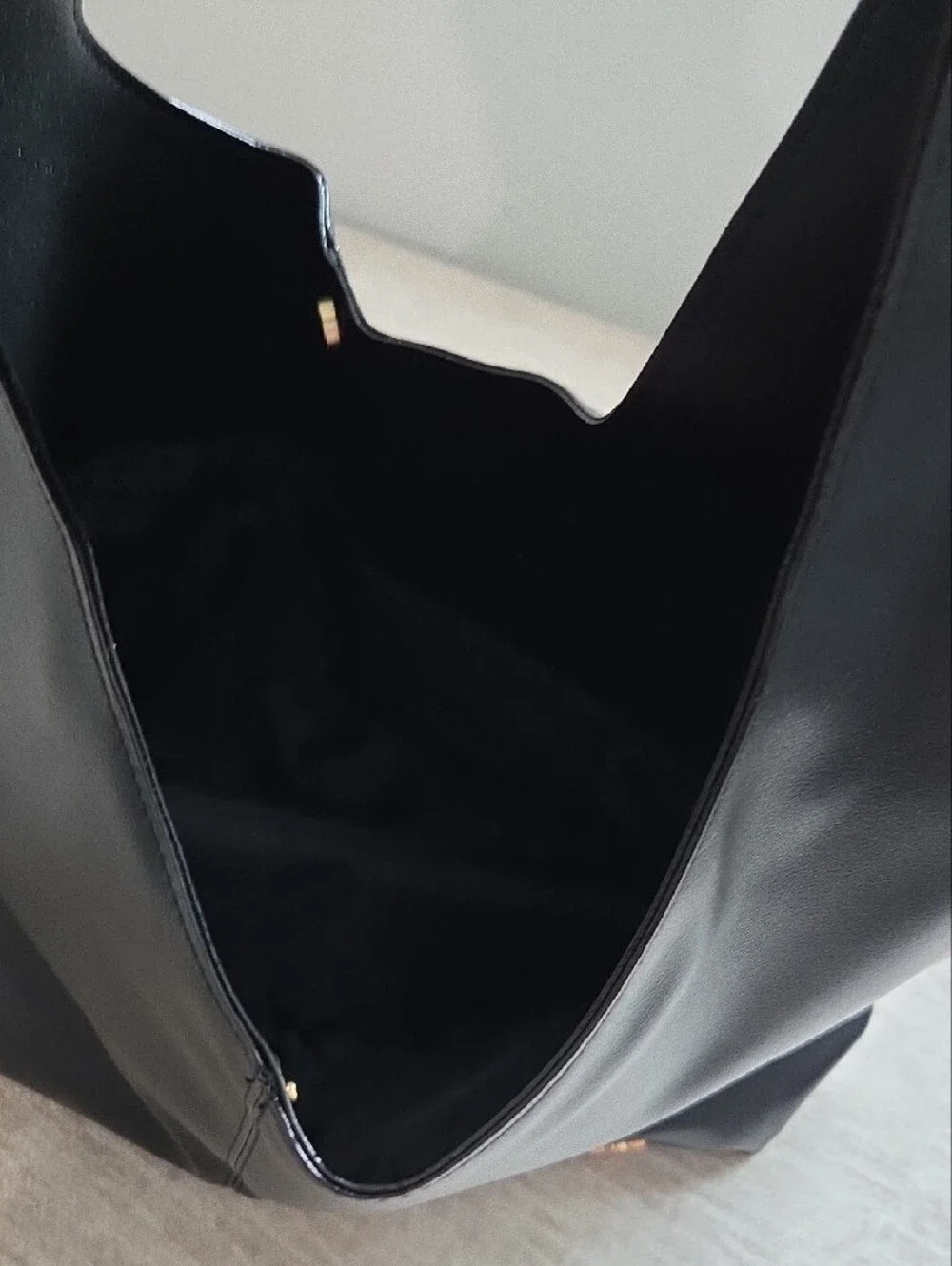 Black Vegan Leather Hobo Bag with Gold Accent